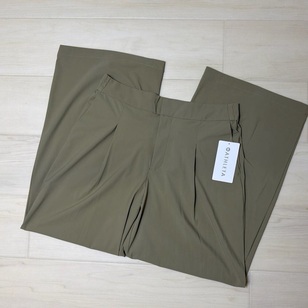 Athleta Pinnacle High Rise Trouser Pants Olive Branch Wide Leg NWT Size 14